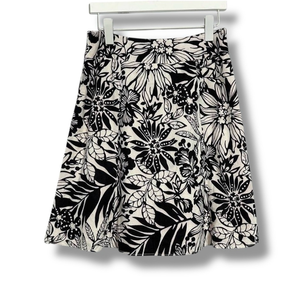 GAP 2000s Cotton Linen Tropical Floral Low Rise Black & White A Line Skirt 2